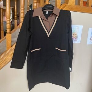 Black and Brown V-Neck Dress